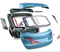 图5 汽车全塑后尾门爆炸图（来源https:// www.plastics.gl/automotive/improved-stylingfreedom/）