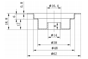 图 1:“壳盖” 注：未注圆角，凸 R1.8mm，凹 R1mm，未注壁厚 0.8mm.