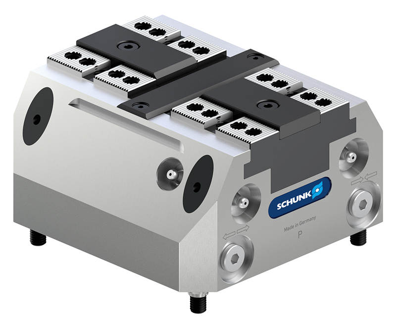 紧凑型 SCHUNK TANDEM plus 140 夹持模块的设计特别适用于机器人的自动化机床上料