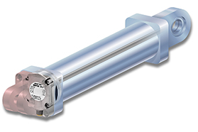 紧凑型 GEMCO® 直线位移传感器，与液压缸一起用于要求严苛的应用