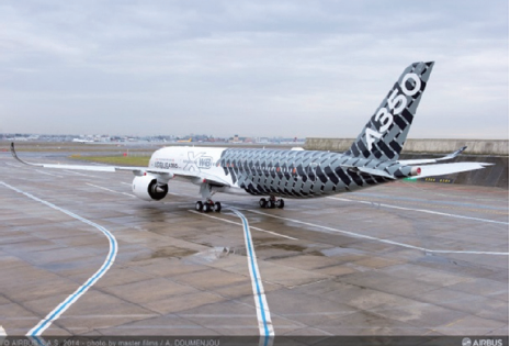 图8：空客A350 XWB 飞机是Hexcel 碳纤维主要用户，后者为飞 机的所有主要复合结构提供预浸料 ©AIRBUS S.A.S2014 – photo by master films/A. DOUMENJOU