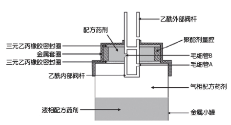 图1：Bespak BK 357 MDI毛细微保持阀原理示意图 (毛细管A&B的 直径 = 0.6mm)。