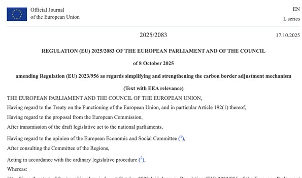欧洲公告正式发布碳边境调整机制(CBAM)简化条例