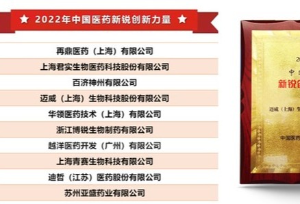 迈威生物荣登 “中国医药新锐创新力量”榜单